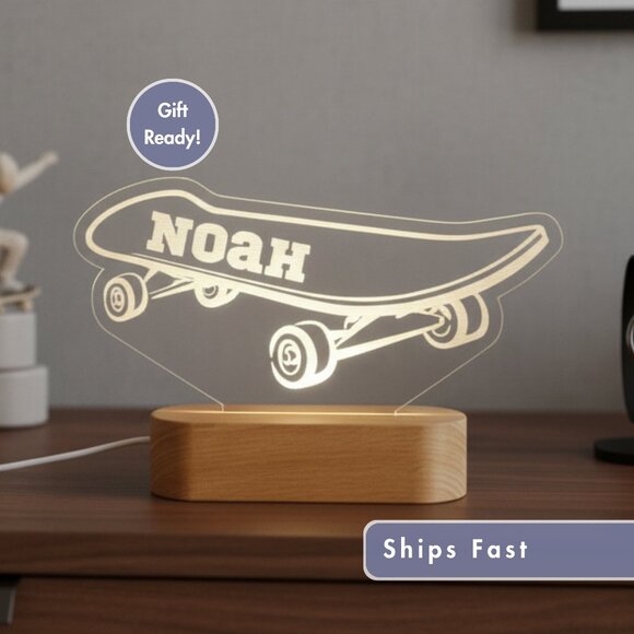 Custom Skateboarding LED Name Sign | Personalized Room Decor for Skaters - Picture 1 of 8